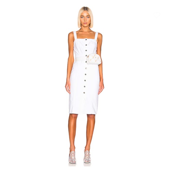 GRLFRND White Button Down Sleeveless Denim Overall Midi Petra Dress Size S NWT - Picture 2 of 9